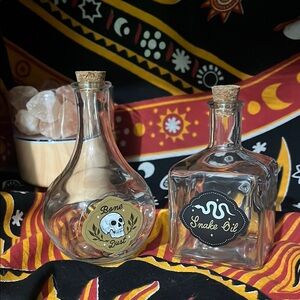 Bone Dust and Snake Oil Glass Potion Bottles Set